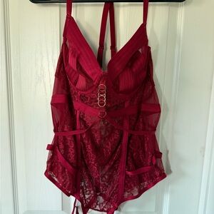 Chic Red Lace Bra with Strappy Details